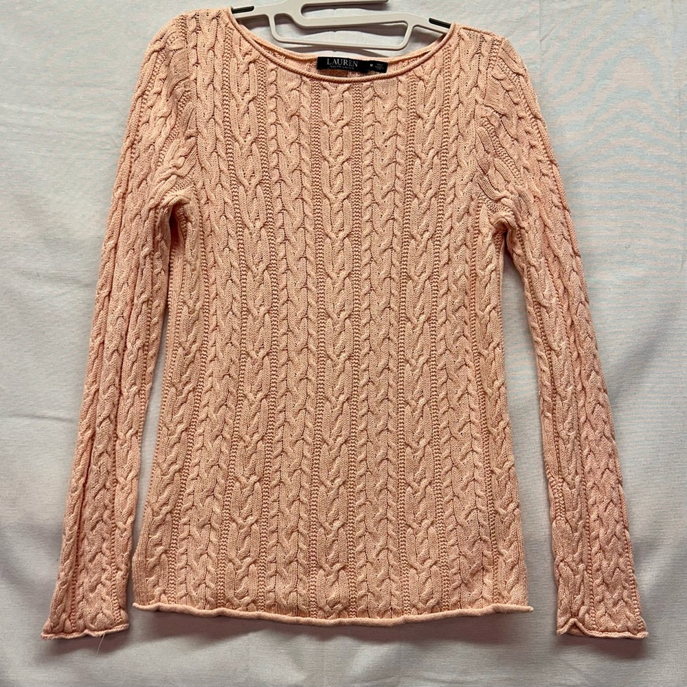 Ralph Lauren Soft Pink Knit Sweater size medium 100%‎ cotton